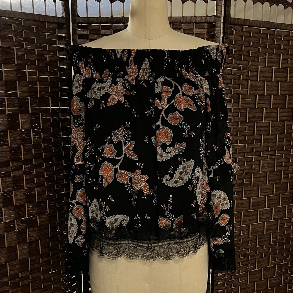 Miss Me Black Floral Off-Shoulder Blouse